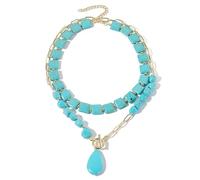 CZMZHFC Collar de turquesa para mujer, collares con colgante de turquesa bohemia, cadena gruesa de oro, gargantilla ajustable vintage con colgante de gota de agua, joyería occidental de moda para
