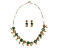 CZMZHFC Conjuntos de joyas indias para mujer, gargantilla oxidada estilo Bollywood, aretes Maang Tikka y Jhumka, delicado juego de joyas de boda, regalos tradicionales de templo nupcial para mujer