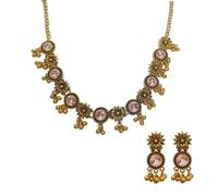 CZMZHFC Conjuntos de joyas indias para mujer, gargantilla oxidada estilo Bollywood, aretes Maang Tikka y Jhumka, delicado juego de joyas de boda, regalos tradicionales de templo nupcial para mujer