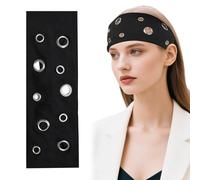 CZMZHFC Diadema con ojales, diadema elástica con ojales para mujer, estilo punk, diadema ancha Y2K Grunge, accesorios elásticos casuales para el cabello para mujer (negro, estilo D)