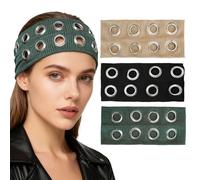CZMZHFC Diadema con ojales, diadema elástica con ojales para mujer, estilo punk, diadema ancha Y2K Grunge, accesorios elásticos casuales para el cabello para mujer (3 piezas, negro, verde y caqui)