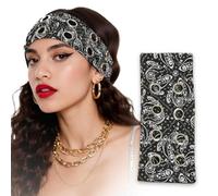 CZMZHFC Diadema con ojales negros, diadema elástica con ojales para mujer, estilo punk, diadema ancha Y2K Grunge, accesorios elásticos casuales para el cabello para mujer (estampado negro, 1 unidad)