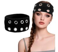 CZMZHFC Diadema con ojales negros, diadema elástica con ojales para mujer, estilo punk, diadema ancha Y2K Grunge, accesorios elásticos casuales para el cabello para mujer (negro, 1 unidad)