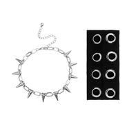 CZMZHFC Diadema con ojales y collar de pinchos para mujer, diademas góticas elásticas mentales para niñas, punk, grunge, Y2k, accesorios de moda hippie, accesorios para el cabello, collar gótico con