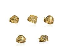 CZMZHFC Juego de anillos vintage de oro grueso para mujer, anillos apilables bohemios con diseño de flores talladas huecas, anillos Y2K, joyería retro ajustable