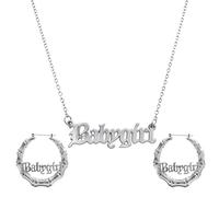 CZMZHFC Juego de collar y aretes de los años 90 para mujer, aretes de aro de bambú de oro estilo hip hop, collar con colgante de letra inglesa antigua, accesorios de disfraz de los años 80/90, regalos