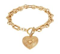 CZMZHFC Pulsera con dije de corazón para mujer, elegante pulsera de metal con colgante de corazón grande, pulsera de cadena de eslabones apilables, accesorios de joyería de fiesta de moda, pulsera de