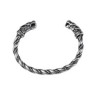CZMZHFC Pulsera vikinga para hombre, brazalete trenzado abierto de plata vintage, ajustable, diseño de cabeza de lobo, joyería de guerrero medieval, accesorios vikingos para hombre