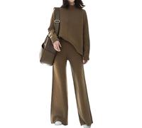 CzooM Conjunto De Ropa De 2 Piezas Para Mujer, Suéter Elegante Con Cuello Alto, Manga Larga + Pantalón, Conjunto De Gran Tamaño, Traje De Punto, Suelto, Cálido Para Invierno, Informal (Color : Brown