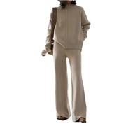 CzooM Conjunto De Ropa De 2 Piezas Para Mujer, Suéter Elegante Con Cuello Alto, Manga Larga + Pantalón, Conjunto De Gran Tamaño, Traje De Punto, Suelto, Cálido Para Invierno, Informal (Color : Aprico