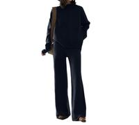 CzooM Conjunto De Ropa De 2 Piezas Para Mujer, Suéter Elegante Con Cuello Alto, Manga Larga + Pantalón, Conjunto De Gran Tamaño, Traje De Punto, Suelto, Cálido Para Invierno, Informal (Color : Black