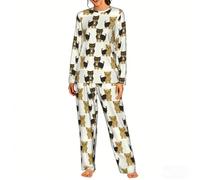 Czqdp Conjunto de camisón y Pijama de Dos Piezas para Mujer con Bolsillos, Ropa de Dormir, Yorkshire Terrier, Lindo Perro Yorkie,One Size,XL