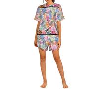 Czqdp Conjunto de Dos Piezas para Mujer con Mangas Cortas y Pantalones Cortos, Ropa de Estar por casa con Bolsillos, Sellos Postales Antiguos de Varios países.,One Size,L