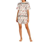 Czqdp Conjunto de Dos Piezas para Mujer con Mangas Cortas y Shorts, Ropa de Estar por casa con Bolsillos, Estilo Vintage Shabby Chic con Estampado Floral de Rosas Rosas.,One Size,3XL