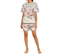 Czqdp Conjunto de Dos Piezas para Mujer con Mangas Cortas y Shorts, Ropa de Estar por casa con Bolsillos, Estilo Shabby Chic francés.,One Size,L