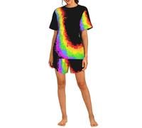 Czqdp Conjunto de Dos Piezas para Mujer con Mangas Cortas y Shorts, Ropa de Estar por casa con Bolsillos, Love Wins Rainbow.,One Size,3XL