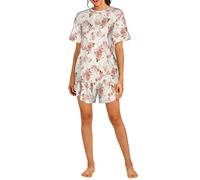 Czqdp Conjunto de Dos Piezas para Mujer con Mangas Cortas y Shorts, Ropa de Estar por casa con Bolsillos, Estilo Vintage Shabby Chic con Estampado Floral de Rosas Rosas.,One Size,M