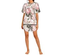 Czqdp Conjunto de Dos Piezas para Mujer con Mangas Cortas y Shorts, Ropa de Estar por casa con Bolsillos, Estilo Vintage Shabby Chic con Rosas Rosa Sepia.,One Size,XL