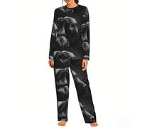 Czqdp Conjunto de Pijama de Dos Piezas para Mujer con Bolsillos, camisón y Precioso Perro Labrador Negro.,One Size,XL