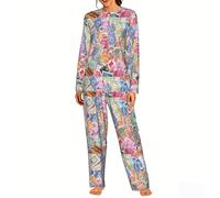 Czqdp Conjunto de Pijama de Dos Piezas para Mujer con Bolsillos, Estampado de Sellos Postales Antiguos de Varios países.,One Size,2XL