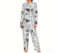 Czqdp Conjunto de Pijama de Dos Piezas para Mujer con Bolsillos, Estampado de Vaca y Leche Dibujada a Mano.,One Size,3XL