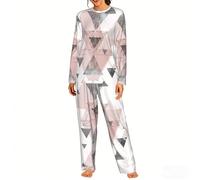Czqdp Conjunto de Pijama de Dos Piezas para Mujer con Bolsillos, Estampado geométrico Abstracto en Rosa Palo y Gris.,One Size,XL