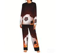Czqdp Conjunto de Pijama de Dos Piezas para Mujer con Bolsillos, Estilo camisón, Estampado de fútbol en Llamas.,One Size,M
