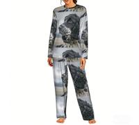 Czqdp Conjunto de Pijama de Dos Piezas para Mujer con Bolsillos, Estilo Cocker Spaniel inglés, Orejas rizadas Grandes, Color Negro.,One Size,3XL