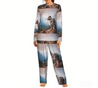 Czqdp Conjunto de Pijama de Dos Piezas para Mujer con Bolsillos, Ropa de Dormir, Pastor Australiano, Montañas, Mascotas australianas, Perros,One Size,2XL