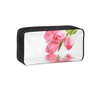 Czqdp Estuche para lápices Sencillo y Espacioso, Bolsa de poliéster para cosméticos, Bolsa portátil con Cremallera, diseño de tulipán con Efecto Agua, Flor Fresca y Encantadora, Color Rosa.