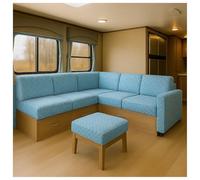 CZQGLYM Funda de cojín para Caravana con 4 Correas, Terciopelo Jacquard Grueso Funda Banco para Caravana, Fundas de Respaldo, Capas Sofa Asiento para Auto RV Comedor (W: 65-95CM,D:95-135CM,Blue)