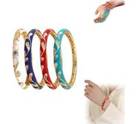 CZTICLE Cloisonne Enamel Lymphatic Magnetic Therapy Gold Bracelet, Magnetic Therapy Pave Bracelet - CZTICLE Prostapower Magnetic Copper Band,Lymphatic Drainage Slimming Magnetic Bracelet (Mixed)
