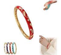CZTICLE Cloisonne Enamel Lymphatic Magnetic Therapy Gold Bracelet, Magnetic Therapy Pave Bracelet - CZTICLE Prostapower Magnetic Copper Band,Lymphatic Drainage Slimming Magnetic Bracelet (Red)