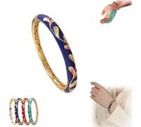 CZTICLE Cloisonne Enamel Lymphatic Magnetic Therapy Gold Bracelet, Magnetic Therapy Pave Bracelet - CZTICLE Prostapower Magnetic Copper Band,Lymphatic Drainage Slimming Magnetic Bracelet (Blue)