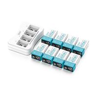 czvv Pilas Recargable 9V Lithium - Capacidad Alta Ultra 850mAh - 1300 Ciclos - 8 Pack Baterias Litio 8,7V con Cargador Rápido 2H, Larga Duración 10 Años, Salida Constante para Detector de Humo, Radio