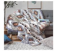 Czyminrout Manta de sofá con Borla, Manta de sofá, Manta de Punto, Manta de Estilo étnico Azteca, para hogar, Oficina, Viajes, Camping (Formas Geométricas, 90 * 90cm)