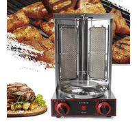 czyuRachel 2burner Gas Vertical Shawarma Broiler Machine, 3 kW Vertical Multigrill Perfect Gyro Grill Machine Gyro Grill con pincho giratorio y 6 pinchos de carne para giroscopios, kebab y más