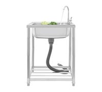 Czyurachel Fregadero de pie de acero inoxidable con grifo giratorio de 360°, fregadero para camping con estante inferior, patas ajustables, 60 x 45 x 82 cm, color plateado