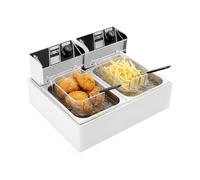 Czyurachel Freidora eléctrica, freidora comercial de doble depósito, 6 x 2 L, 2,5 kW x 2 freidoras dobles de acero inoxidable, freidora con 2 cestas de filtro, freidora para cocina, restaurante, salón