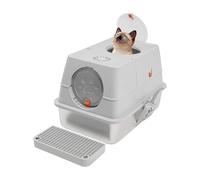 Czyurachel Inodoro para gatos con tapa, 60 x 40 x 39 cm, 28 L cerrado, puerta delantera y salida superior, diseño de tapa abatible, caja de carbón vegetal integrada, con pala de arena para gatos, gris