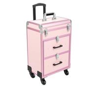 Czyurachel Maletín de cosméticos para peluquería, 3 pisos, rígido, estuche de peluquería, maletín móvil, carrito de cosméticos con 4 ruedas, color rosa