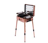 czyuRachel Maletín de maquillaje, con ruedas, con 4 ruedas, iluminación, espejo, patas ajustables para maquilladores profesionales, peluqueros, 67,5 x 51 x 29 cm, oro rosa, rose gold