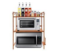 czyuRachel Soporte para microondas, bambú ajustable para utensilios de cocina, estante de 2 capas, estante sobre microondas con ganchos, color té