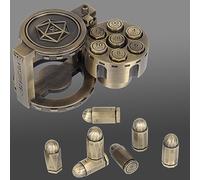 CZYY Juego de 7 Dados poliédricos de Metal con contenedor cilíndrico de revólver Giratorio, Dados Estilo Cyberpunk para Warhammer 40K, D&D, Ciencia ficción, Guerra o Crimen Juegos de Mesa (Bronce)