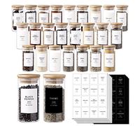 CZZGSM 24 Pcs Glass Jars With 296 Spice Labels Preprinted of White and Black Color- 4oz Thicken(2.4mm) Empty Small Herb Seasoning Containers With Bamboo Airtight Lids