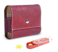 Czzmy Pastillero para 7 días, 4 compartimentos, pastillero 4 veces al día, con bolsillo de piel sintética y tarjeta de nombre, caja para medicamentos para píldoras de vitamina aceite de pescado para