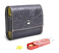 Czzmy Pastillero para 7 días, 4 compartimentos, pastillero 4 veces al día, con bolsillo de piel sintética y tarjeta de nombre, caja para medicamentos para píldoras de vitamina aceite de pescado para