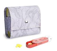 Czzmy Pastillero para 7 días, 4 compartimentos, pastillero 4 veces al día, con bolsillo de piel sintética y tarjeta de nombre, caja de medicamentos para píldoras de vitamina aceite de pescado para