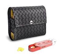 Czzmy Pastillero para 7 días, 4 compartimentos, pastillero 4 veces al día con funda de piel sintética y tarjeta de nombre, caja para medicamentos para píldoras, vitaminas, aceite de pescado, para