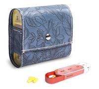 Czzmy Pastillero para 7 días, 4 compartimentos, pastillero 4 veces al día con funda de piel sintética y tarjeta de nombre, caja para medicamentos para píldoras de vitamina aceite de pescado para